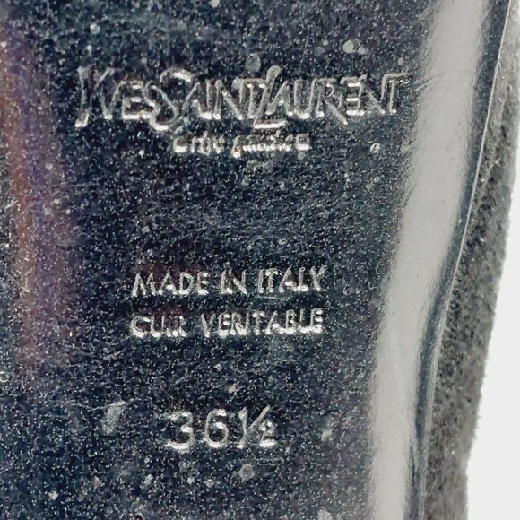Yves Saint Laurent Black Leather Suede and Patent Slip On High Heel Boots I22 - Picture 9 of 12